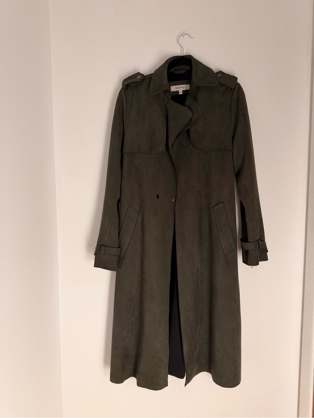 Nine West Olive Green Long Trench Coat